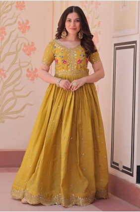 Maroon Embroidered Gown Dress in Faux georgette GW1147