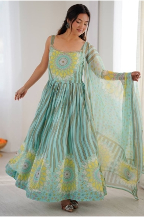Multicolor Faux georgette Printed Anarkali Suit with Dupatta AS4161