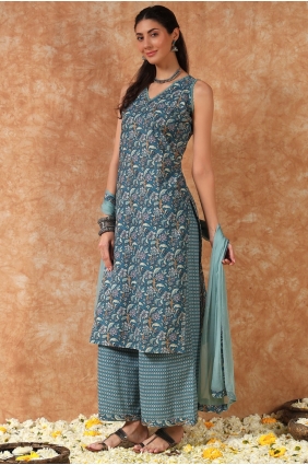 Multicolor Cotton Printed Palazzo Suit with Dupatta PZ4235