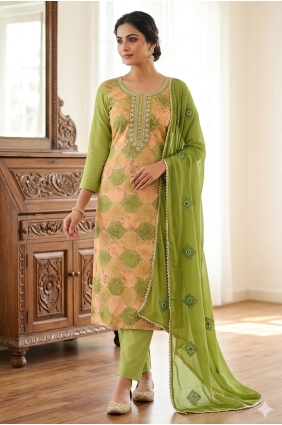 Green Muslin Printed Salwar Kameez with Dupatta SK159111