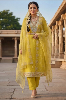 Mustard Salwar Kameez with Embroidered Chanderi SK15692