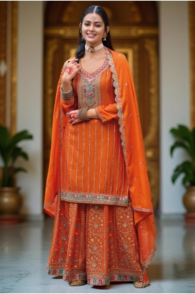 Weaving Palazzo Suit in Orange Chiffon PZ4202