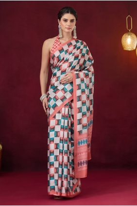 Printed Satin Orange Saree with Blouse SR30415