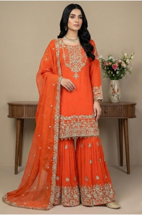 Orange Sharara Suit with Thread Faux georgette SS1342