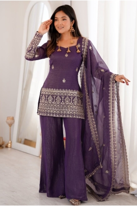 Lavender Silk Embroidered Palazzo Suit with Dupatta PZ4531