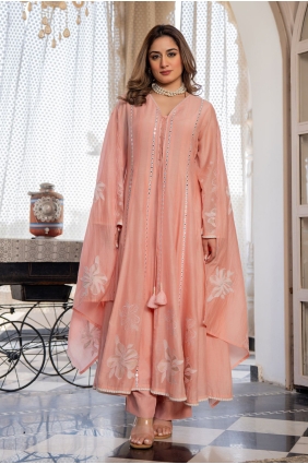 Chanderi Anarkali Suit with Embroidered in Pink AS4362