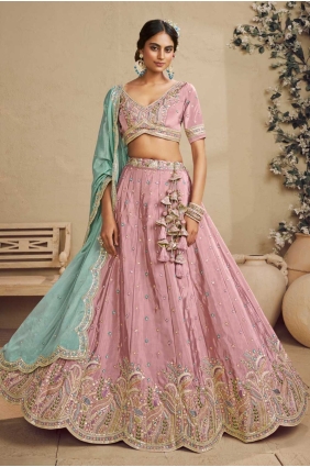Weaving Lehenga Choli in Pink Satin LC8621