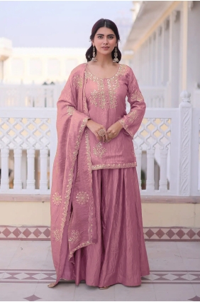 Silk Embroidered Pink Patiala Suit with Dupatta PZ4570