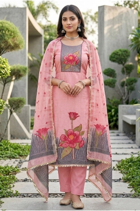 Pink Printed Cotton Salwar Kameez SK15871