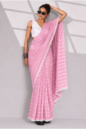 Pink Saree in Chiffon with Weaving,lace border SR30383