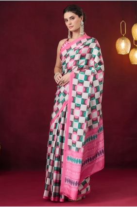 Satin Saree with Printed in Pink SR30416