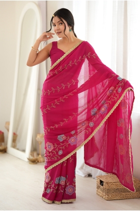 Saree in Pink Georgette with Thread SR30256