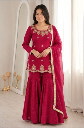 Embroidered Silk Pink Sharara Suit with Dupatta SS1406