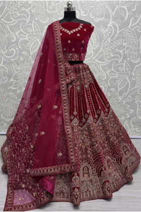 Pink Stone with moti Wedding Lehenga Choli in Velvet LC8344