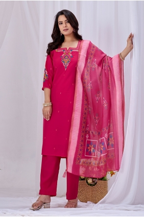Pink Cotton Embroidered Straight Pant Suit with Dupatta SK159188