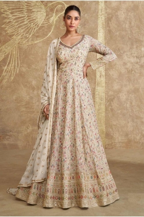 Pink Embroidered Georgette Gown Dress GW1092