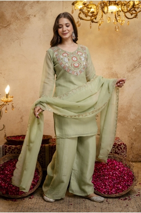 Embroidered Georgette Pista Palazzo Suit with Dupatta PZ4550