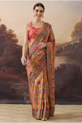 Organza Saree in Orange with Printed SR30400