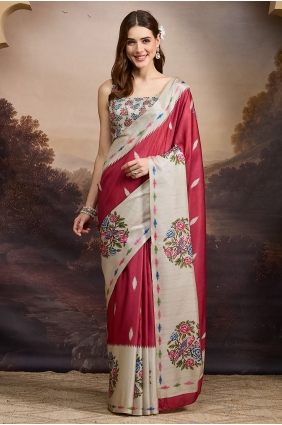 Red Saree in Silk with Printed SR30399