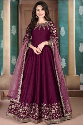 Wine Silk Anarkali Suit AS2576