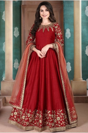 Red Silk Anarkali Suit AS2578