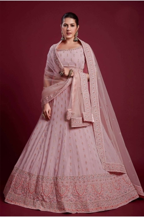 Georgette Wedding Lehenga Choli in Peach with Thread LC6862