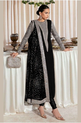 Anarkali Suit in Embroidered Black Georgette AS3647