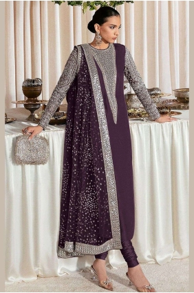 Georgette Purple Embroidered Anarkali Suit with Dupatta AS3651