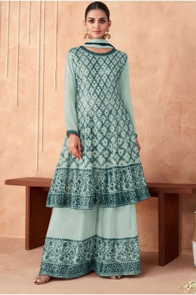 Georgette Palazzo Suit in Light green with Embroidered PZ3647