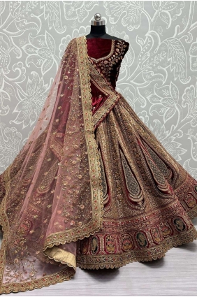 Beige Bridal Lehenga Choli with Embroidered Velvet LC7135