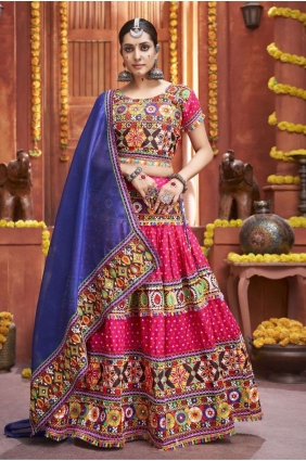 Mirror Navratri Lehenga Choli in Magenta Cotton LC7192