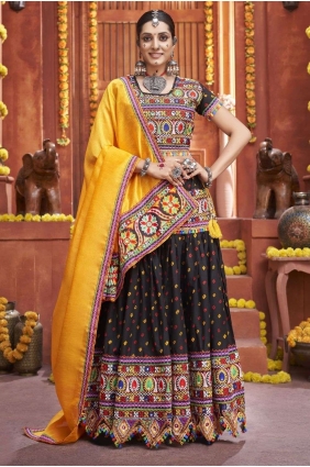 Cotton Mirror Black Navratri Lehenga Choli with Dupatta LC7193