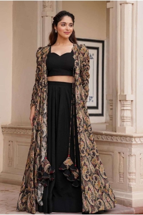 Digital print Georgette Black Indowestern with Dupatta PZ3709