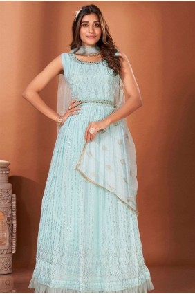 Georgette Gown Dress in Blue with Mirror GW0644