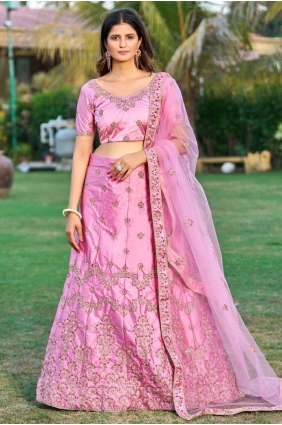 Embroidered Wedding Lehenga Choli in Pink Satin LC7306