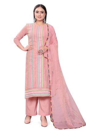 Chanderi Embroidered pink Palazzo Suit with Dupatta PZ3722