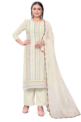 Off white Palazzo Suit in Embroidered Chanderi PZ3723