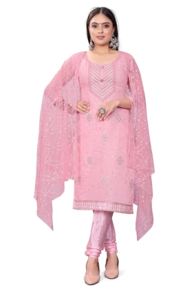 Embroidered Pink Salwar Kameez Chanderi with Dupatta SK153652