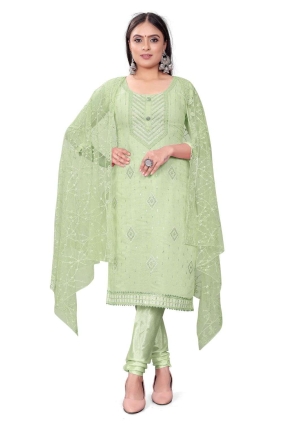 Pista Salwar Kameez with Embroidered Chanderi SK153654