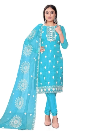 Aqua Salwar Kameez with Embroidered Chanderi SK153660