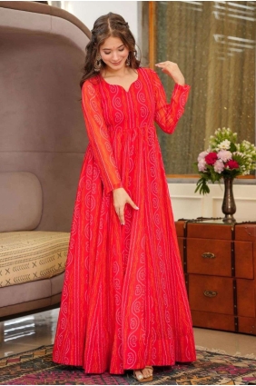Digital print Georgette Red Gown Dress GW0702
