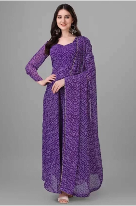 Purple Printed Georgette Gown Dress GW0726