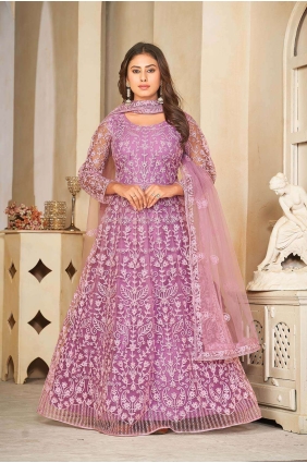 Embroidered Net Light purple Anarkali Suit with Dupatta AS3852