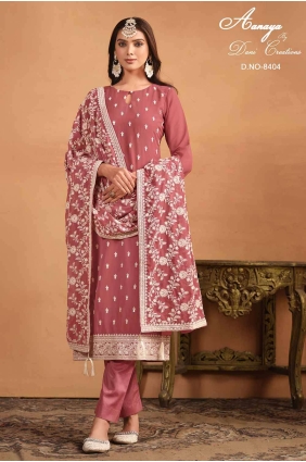 Dusty rose Embroidered Straight Pant Suit in Net SK154154