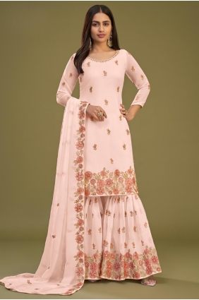 Off orange Sharara Suit with Embroidered Georgette SS1188