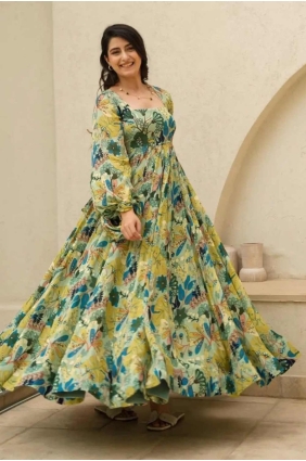 Multicolor Digital print Gown Dress in Chiffon GW0967