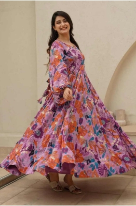 Gown Dress in Multicolor Chiffon with Digital print GW0969