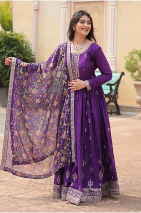 Purple Gown Dress in Embroidered Chiffon GW0972