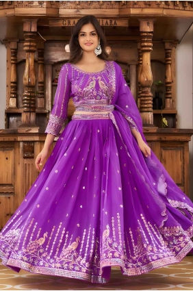Purple Lehenga Choli in Faux georgette with Embroidered LC8060