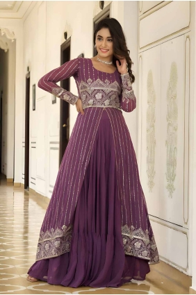 Faux georgette Lehenga suit in Plum with Embroidered LC8090